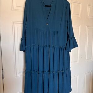 Chic Teal Tiered Midi Dress